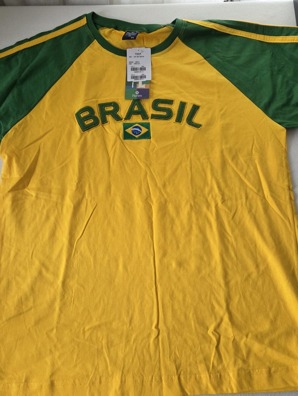 Pierim Brasil Short-Sleeve Raglan Tee - Yellow & Green NWT Size Large